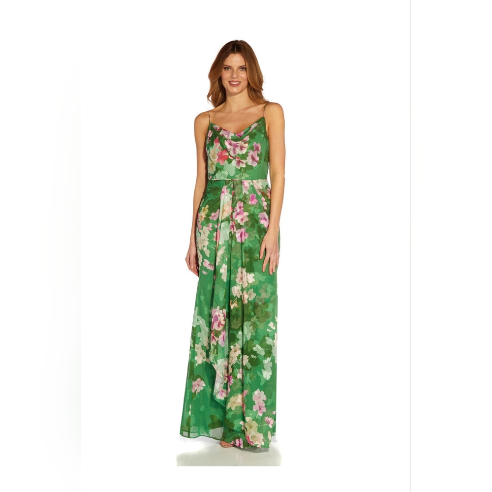 Adrianna Papell Cowl Jacquard Chiffon Gown